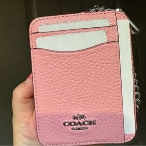 Coach Pink Ombre Leather Cardholder with Chain